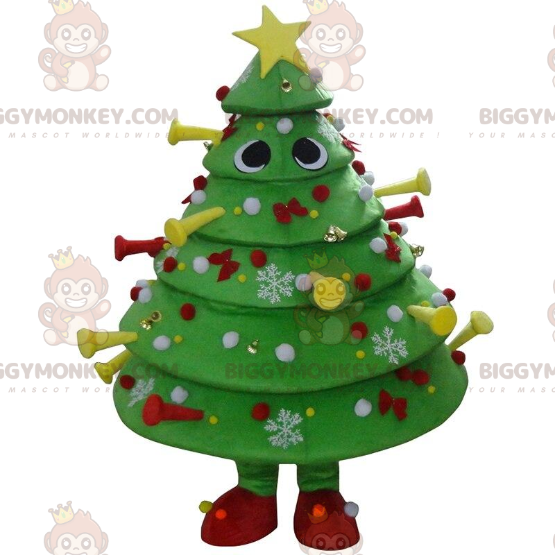 Costume de mascotte BIGGYMONKEY™ de sapin de Noël vert décoré