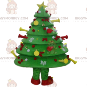 Gedecoreerde groene kerstboom BIGGYMONKEY™ mascottekostuum