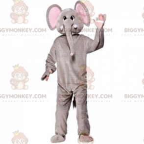 Traje de mascote BIGGYMONKEY™ cinza e elefante rosa, traje de