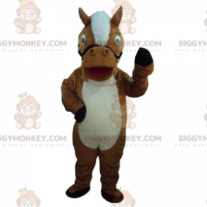 Costume de mascotte BIGGYMONKEY™ de cheval marron et blanc