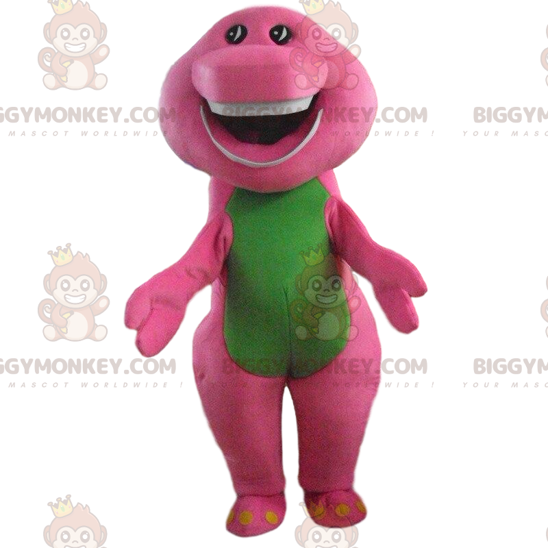 BIGGYMONKEY™ maskotkostume pink og grøn dinosaur, farverigt