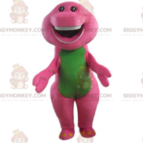 BIGGYMONKEY™ costume mascotte dinosauro rosa e verde, costume