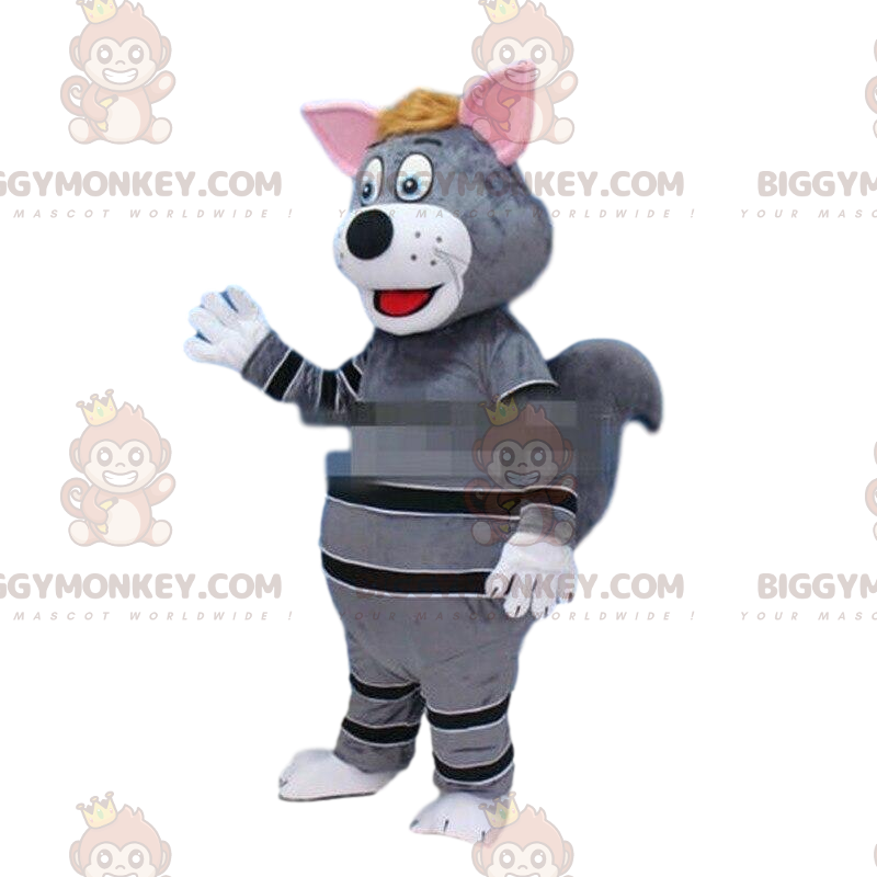 Traje de mascote de gato cinza e preto BIGGYMONKEY™, fantasia