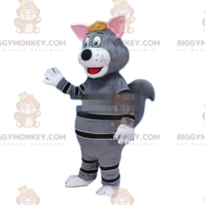 Traje de mascote de gato cinza e preto BIGGYMONKEY™, fantasia