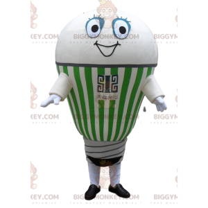 Traje de mascote gigante sorridente de lâmpada branca e verde