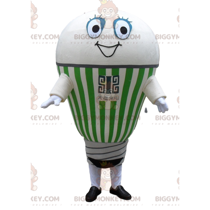 Leende jätte vit och grön glödlampa BIGGYMONKEY™ maskotdräkt -