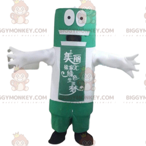 Disfraz de mascota de batería gigante verde y blanca