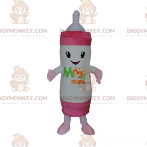Kæmpe hvid og pink sutteflaske BIGGYMONKEY™ maskot kostume