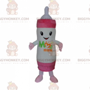 Costume mascotte BIGGYMONKEY™ biberon gigante bianco e rosa