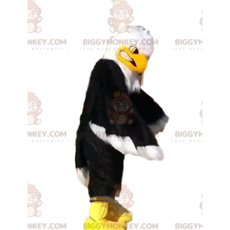 Costume de mascotte BIGGYMONKEY™ d'aigle noir, blanc et jaune
