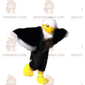 Costume de mascotte BIGGYMONKEY™ d'aigle noir, blanc et jaune
