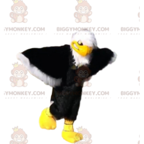 Traje de mascote BIGGYMONKEY™ águia preta, branca e amarela