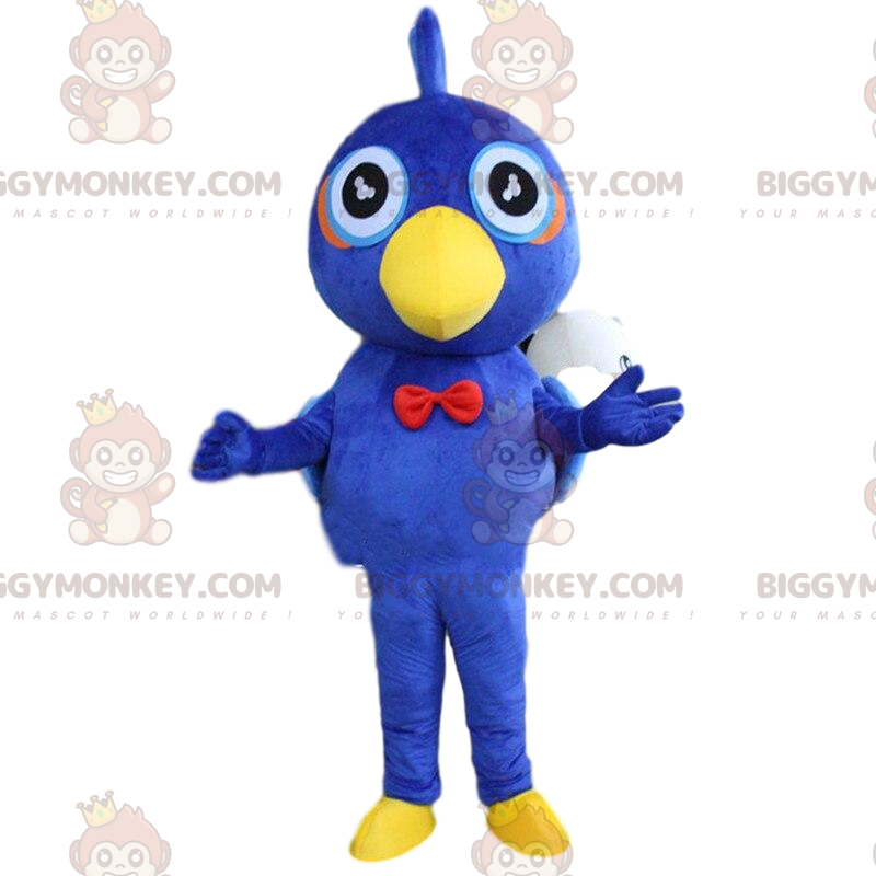 Disfraz de mascota de pájaro azul y amarillo BIGGYMONKEY™
