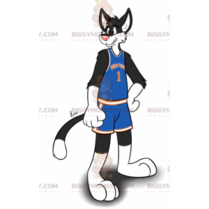 BIGGYMONKEY™ maskottiasu, mustavalkoinen kissan urheiluasu -