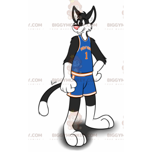 Traje de mascote BIGGYMONKEY™ gato preto e branco em roupas