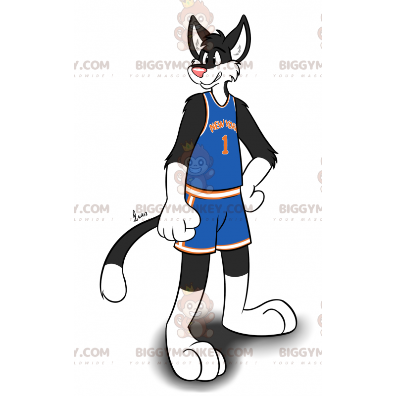 BIGGYMONKEY™ mascottekostuum zwart-witte kat in sportkleding -