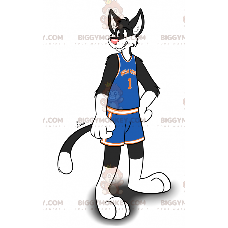 Costume de mascotte BIGGYMONKEY™ de chat noir et blanc en tenue