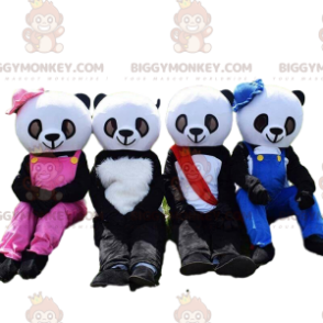 4 BIGGYMONKEY's panda-mascotte, zwart-witte teddybeerkostuums -