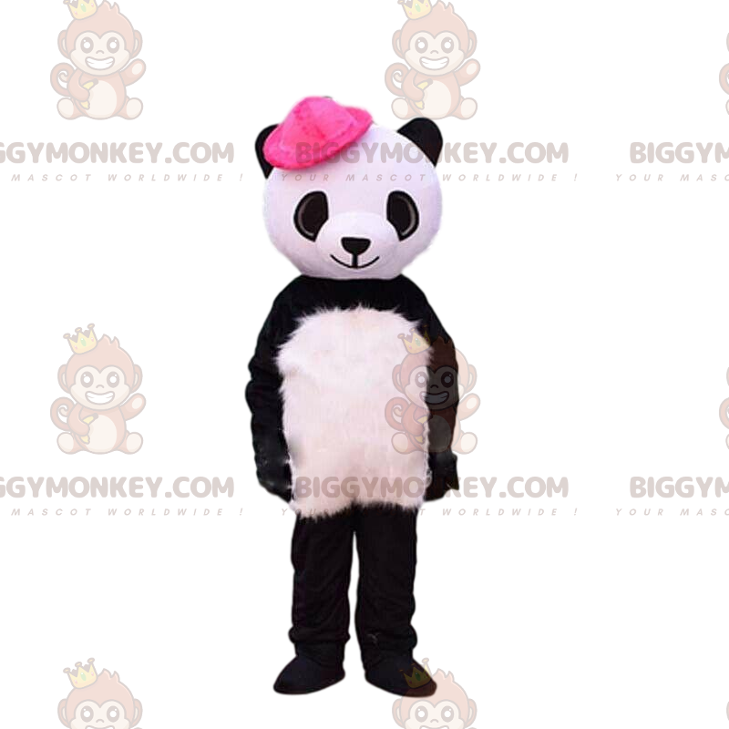 BIGGYMONKEY™ Mascottekostuum zwart-witte panda met roze hoed -