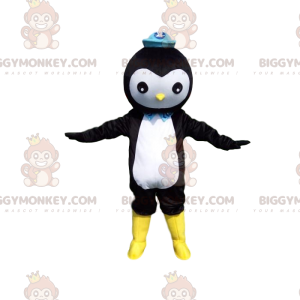 Zwart-witte pinguïn BIGGYMONKEY™-mascottekostuum met blauwe