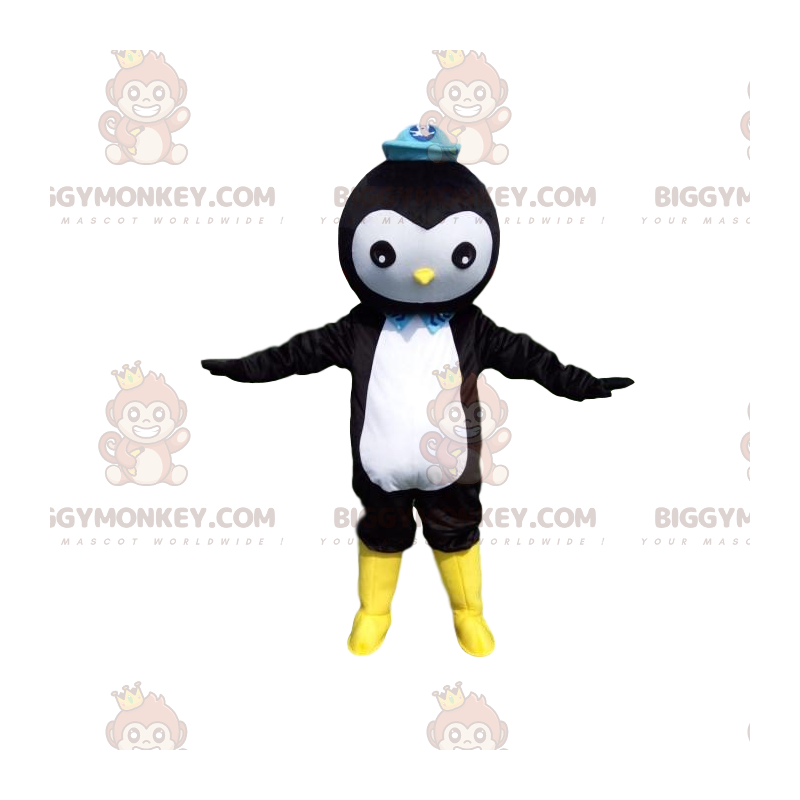 Black and White Penguin BIGGYMONKEY™ Mascot Costume with Blue