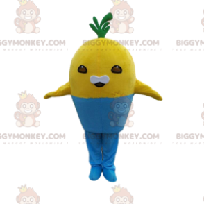 Traje de mascote BIGGYMONKEY™ de criatura amarela em um pote