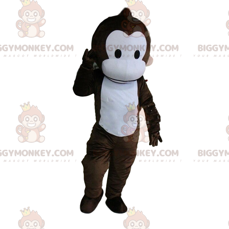 Costume mascotte BIGGYMONKEY™ scimmia marrone e bianco completamente  personalizzabile
