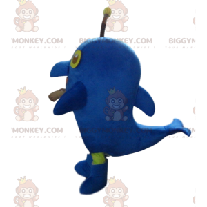 BIGGYMONKEY™ gigantische blauwe dolfijn mascotte kostuum, zee