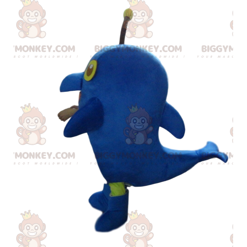 BIGGYMONKEY™ gigantische blauwe dolfijn mascotte kostuum, zee