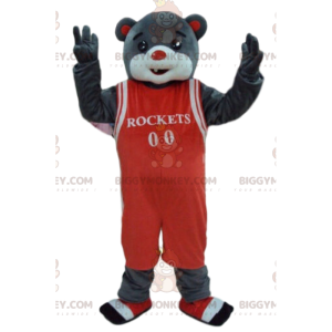 BIGGYMONKEY™ maskotti, harmaakarhu koripalloasussa