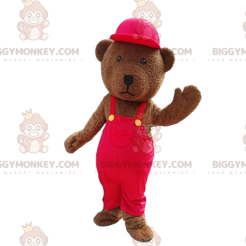 BIGGYMONKEY™ maskotkostume af brun teddy klædt i rød bamse -