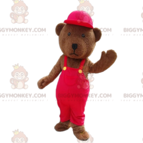 BIGGYMONKEY™ Maskottchen-Kostüm, brauner Teddy, rot gekleidet