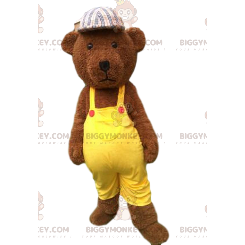 BIGGYMONKEY™ mascottekostuum van bruine teddy, gekleed in geel