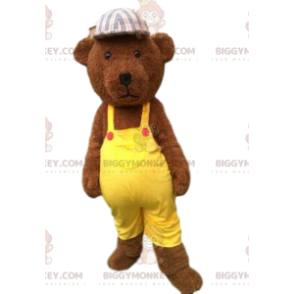 BIGGYMONKEY™ mascottekostuum van bruine teddy, gekleed in geel