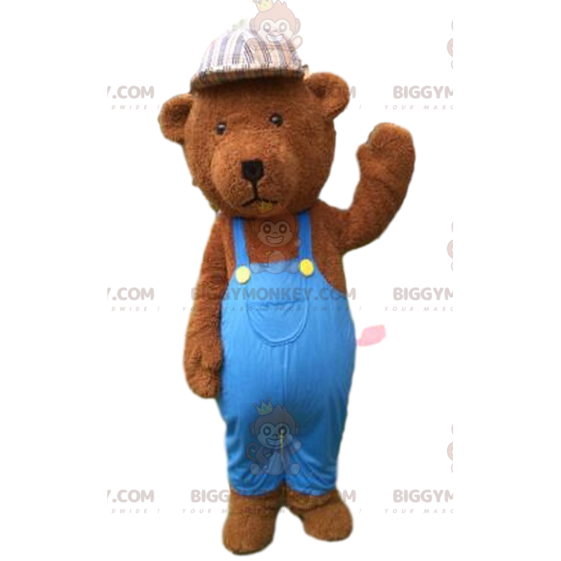 BIGGYMONKEY™ Mascot Costume Brown Teddy Dressed in Blue Teddy