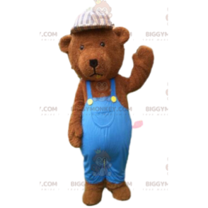 BIGGYMONKEY™ Mascot Costume Brown Teddy Dressed in Blue Teddy