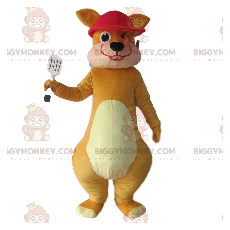 Bruin kangoeroe-mascottekostuum BIGGYMONKEY™ met rode muts -