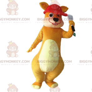 Brunt kænguru-maskotkostume BIGGYMONKEY™ med rød kasket -