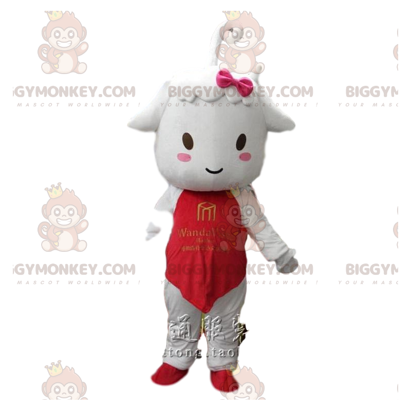 BIGGYMONKEY™ Mascot Costume Lamb, Little White Sheep With Red