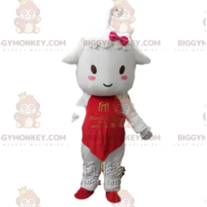 Kostým BIGGYMONKEY™ maskot Beránek, bílá ovečka s červeným