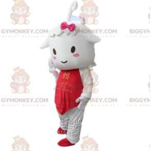 BIGGYMONKEY™ Maskotdräkt Lamm, små vita får med röd outfit -