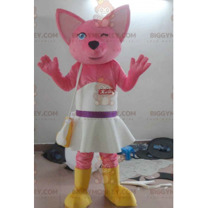BIGGYMONKEY™ mascottekostuum roze kat met witte jurk -
