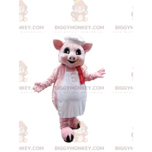BIGGYMONKEY™ Pink grisemaskotkostume klædt i forklæde med