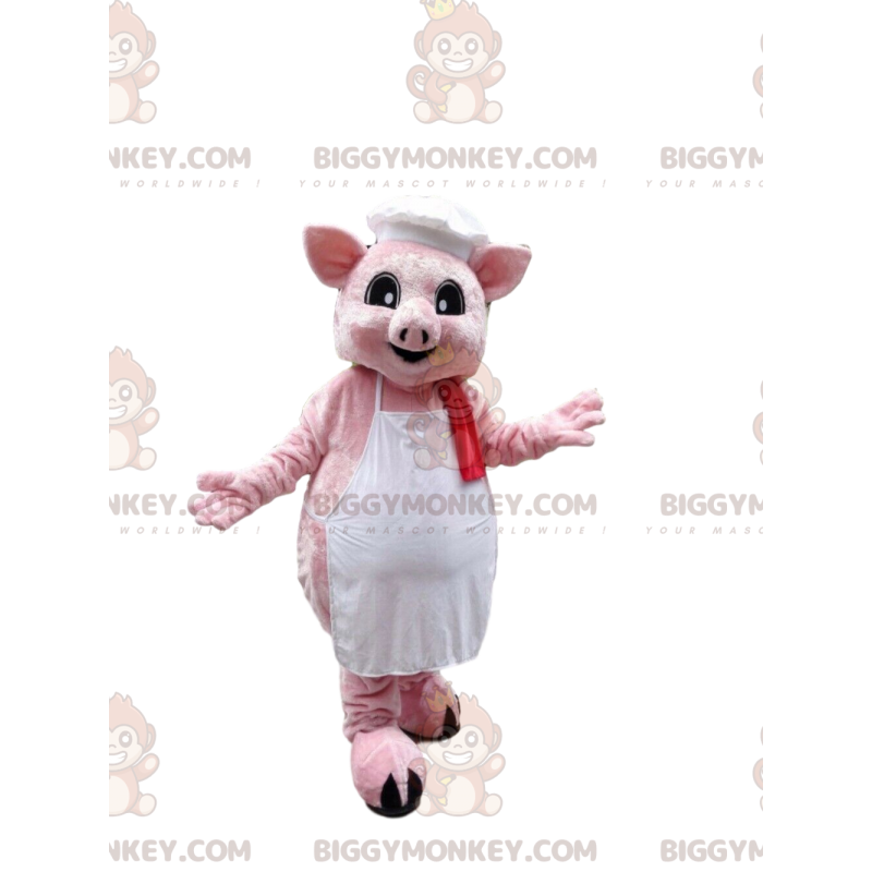 BIGGYMONKEY™ Pink Pig Mascot Costume Dressed in Apron with Chef