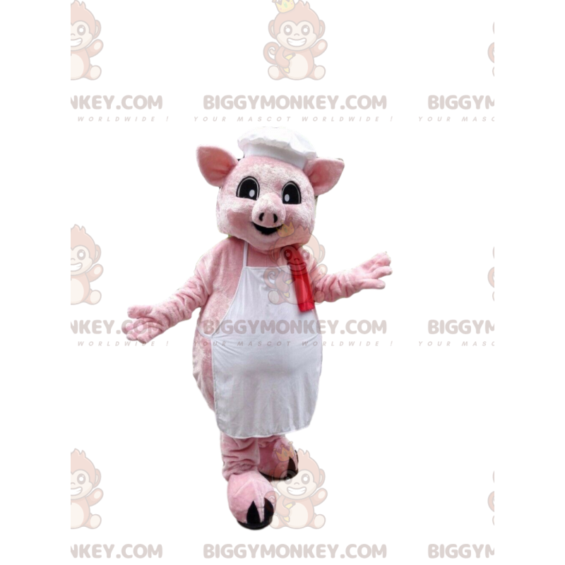 Kostium maskotki różowej świni BIGGYMONKEY™ w fartuchu z czapką
