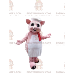 BIGGYMONKEY™ Pink Pig Mascot Costume Dressed in Apron with Chef