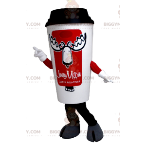 Kostým maskota BIGGYMONKEY™ s bílým a červeným šálkem kávy –