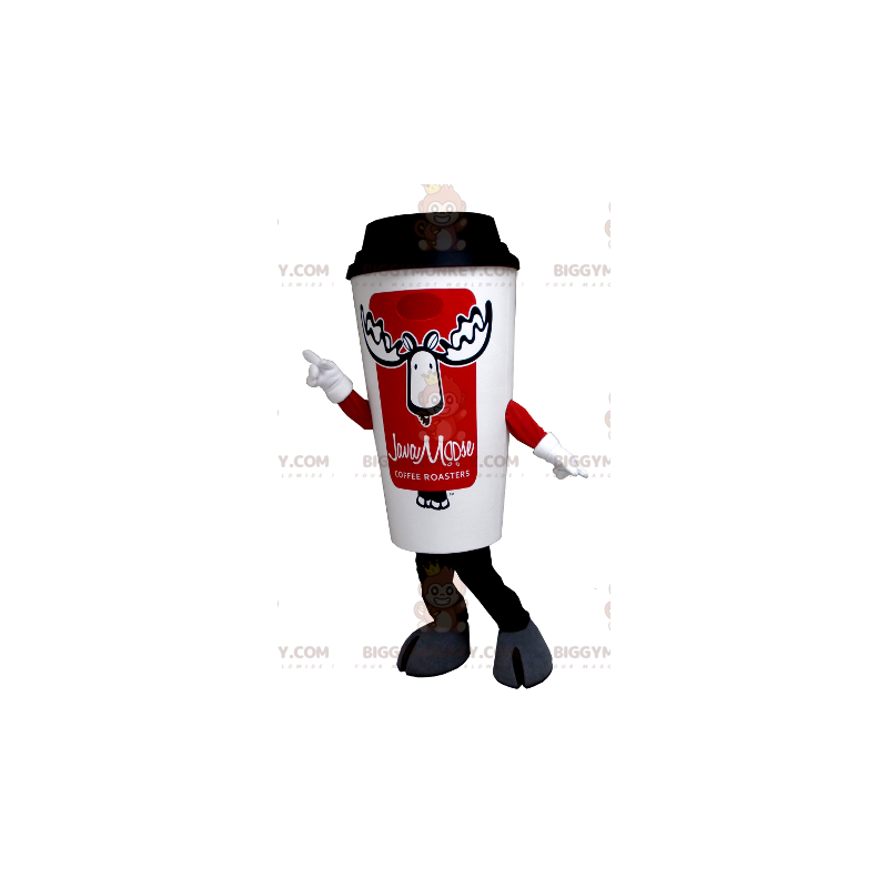 Traje de mascote de xícara de café branco e vermelho