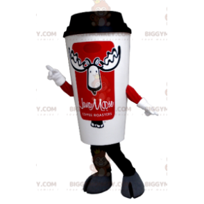 White and Red Coffee Cup BIGGYMONKEY™ Mascot Costume -