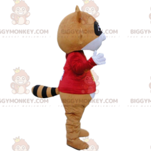 Braun-weißer Waschbär BIGGYMONKEY™ Maskottchen-Kostüm mit rotem